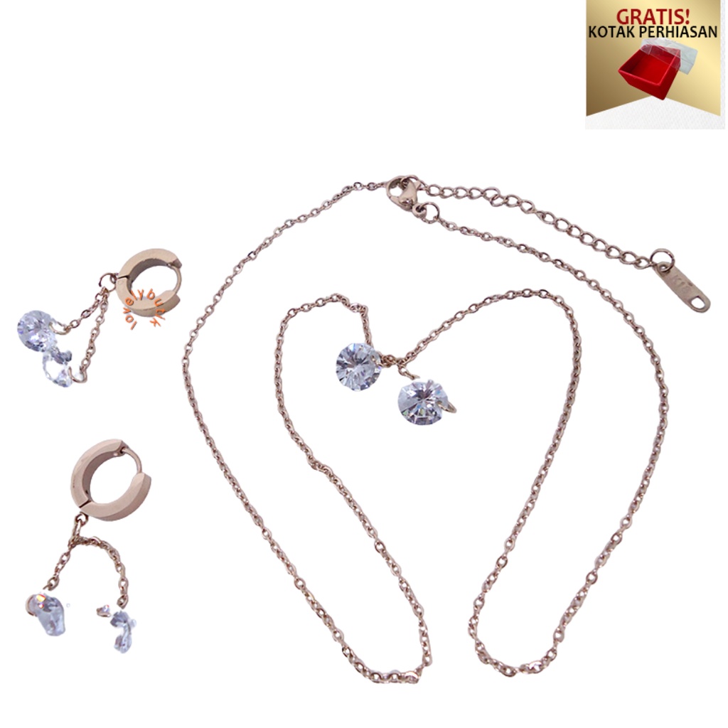 Kalung Set Anting Titanium anti karat Summer Model Permata Terbaru - Lovelybutik