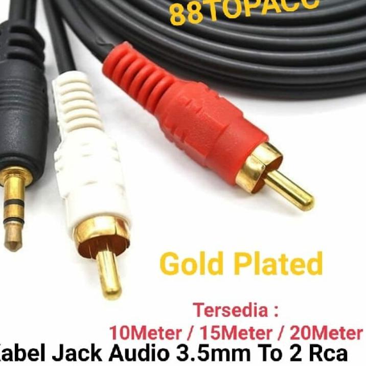❊ Kabel Jack Audio 3.5mm To 2 Rca 10 Meter 15 Meter 20 Meter / Kabel Aux To 2 Rca 2 in 1 Gold Plated