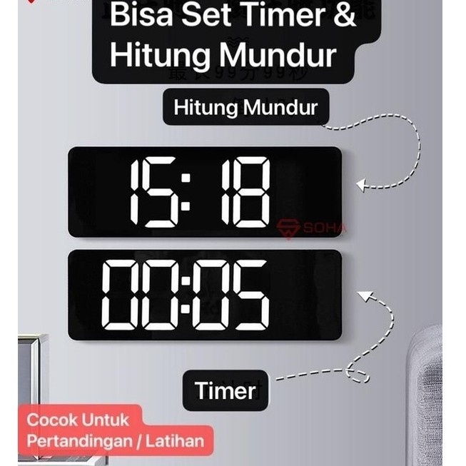 Jam Dinding Timer Digital/Jam Countdown/Jam Stopwatch SONIFER 6629 (32 x 11 cm)