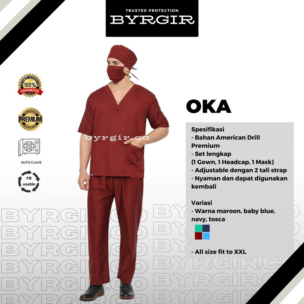 BYRGIR Baju Dokter Perawat OKA Lengan Pendek Bahan American Drill APD