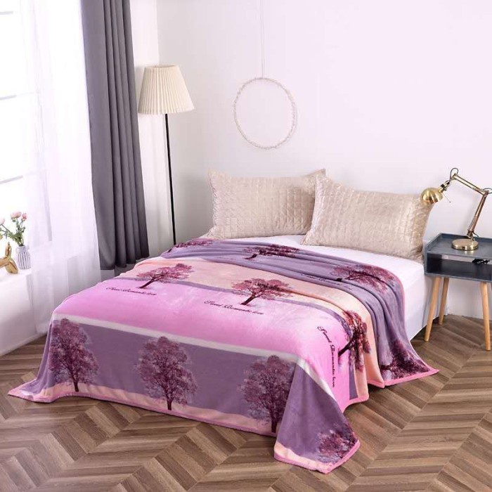 Selimut Dewasa SELIMUT BULU FLANEL MURAH MOTIF ABSTRAK 135X185CM BAHAN BULU LEMBUT - 1. PINK POHON(X