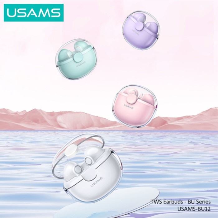 USAMS Original True Wireless Bluetooth Earphone TWS BU12 Stereo earphones Bass headset Sport gaming headphone type c macaron - Pink