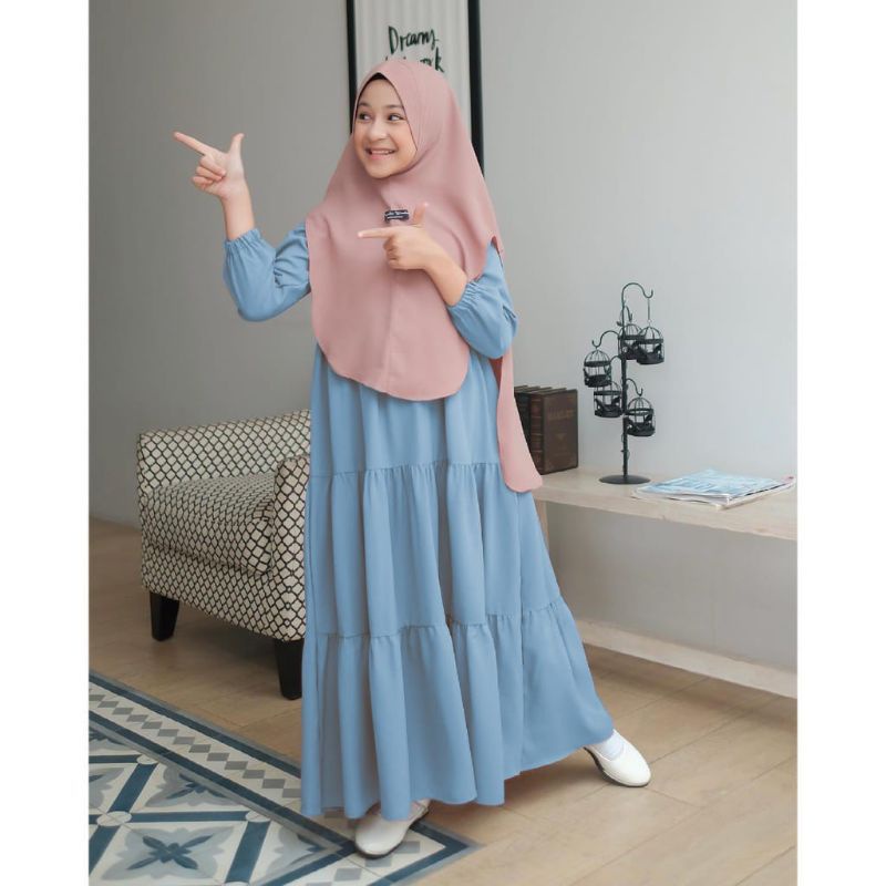 Gamis Anak Perempuan Hanum Rayon susun  dress bahan/COD/Al Fatah collection gamis putih anak remaja