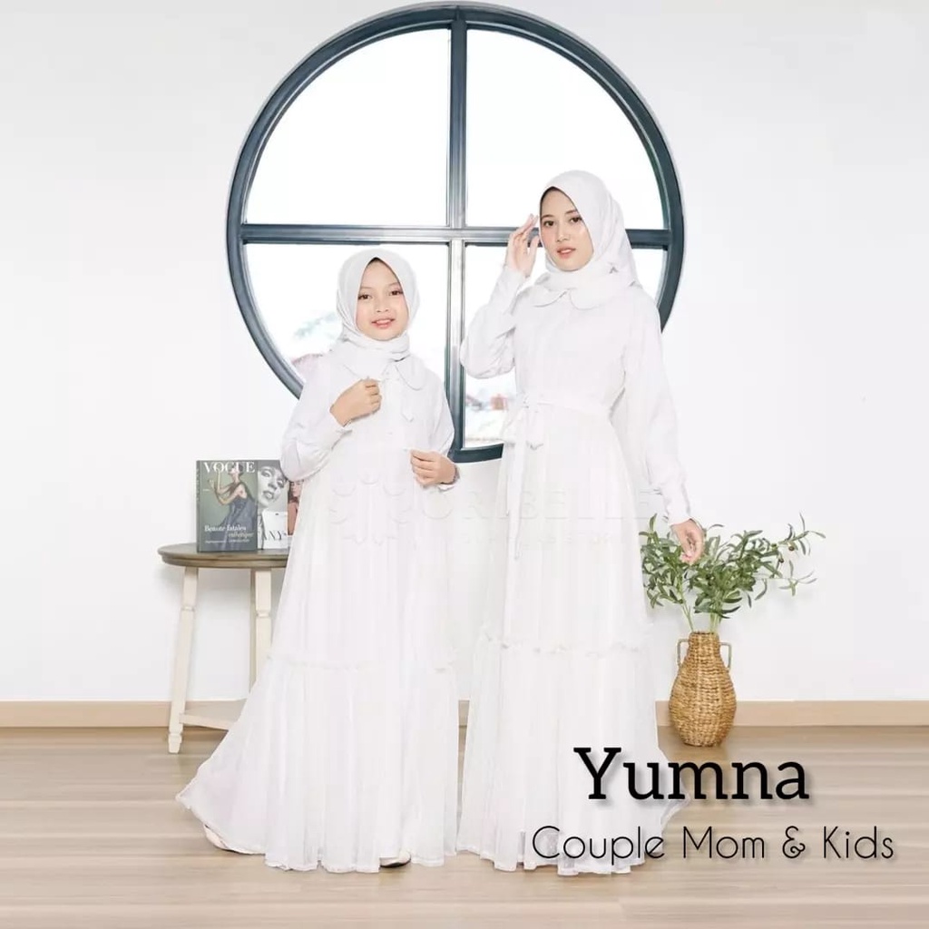 GAMIS SARIMBIT TERBARU 2023 YUMNA COUPLE MOM &amp; KIDS usia 10 - 12th Gamis Muslim Wanita CP Lebaran Matt Shakila mix Tile dot Fashion Terlaris