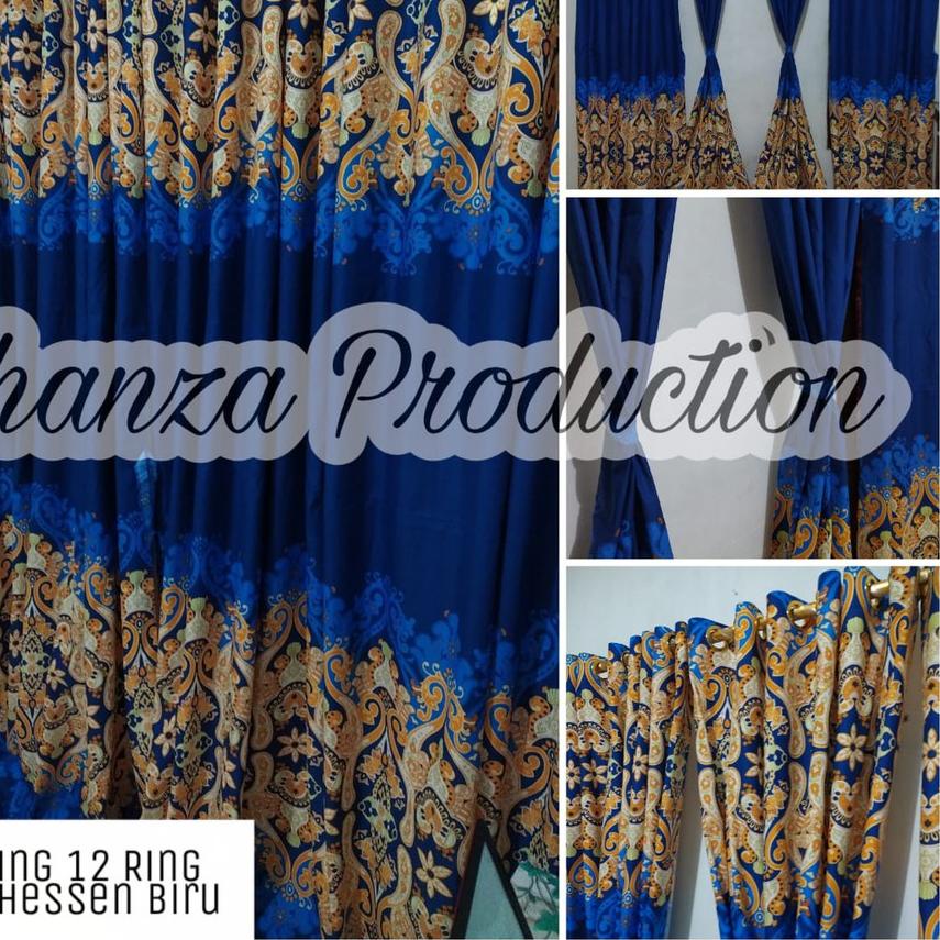 ✰ Jual Gorden Hordeng Smokring 12 Ring 6 Gelombang Bisa Jendela Motif Sultan Batik Biru ♗