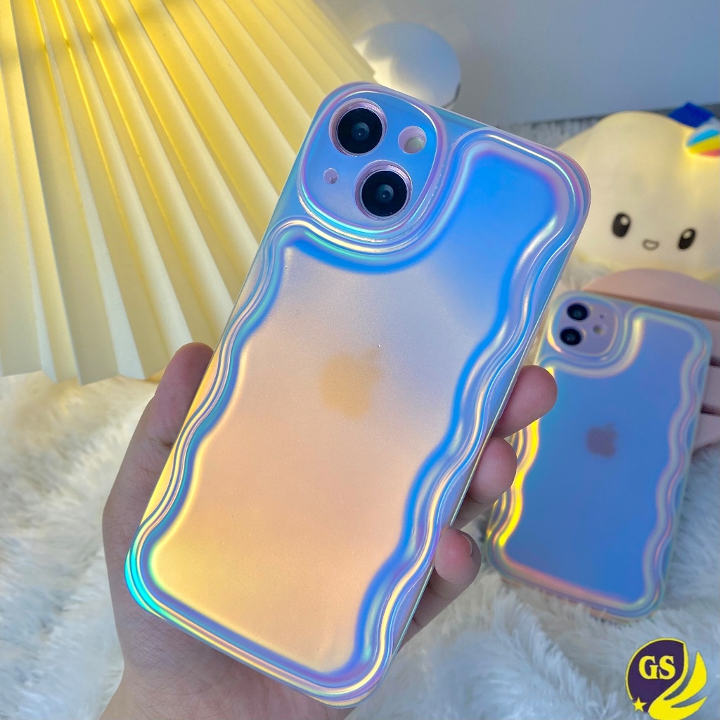 Soft Case Matte Iphone Hologram Curly Puff 3D Aurora Gradient Case Gelombang Bantal Warna Gradiasi Iphone X Xs Xr Xs Max Iphone 11 Pro Max iPhone 12 13 14 Pro Max Iphone 14 Plus Iphone 12 13 Mini