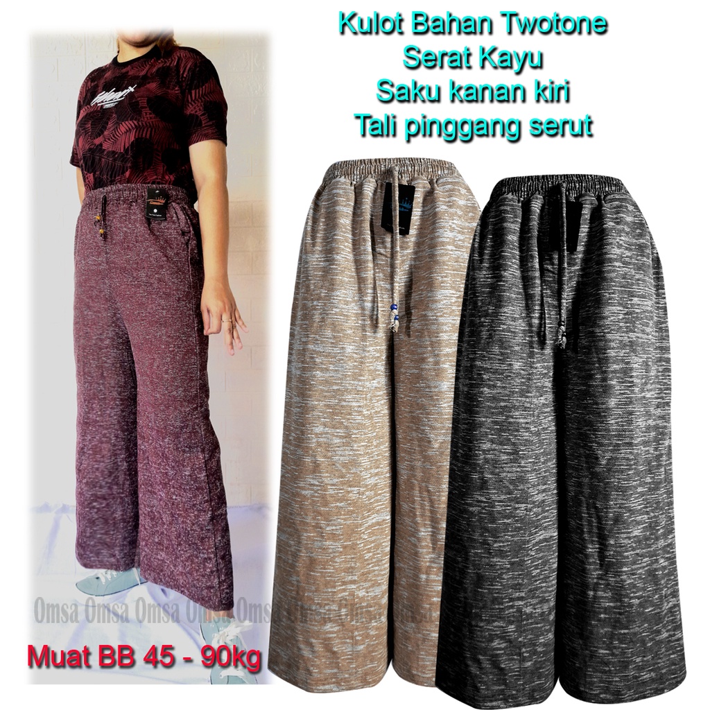 kulot jumbo berbahan twotone serat kayu premium celana panjang wanita big size kekinian highwaist murah