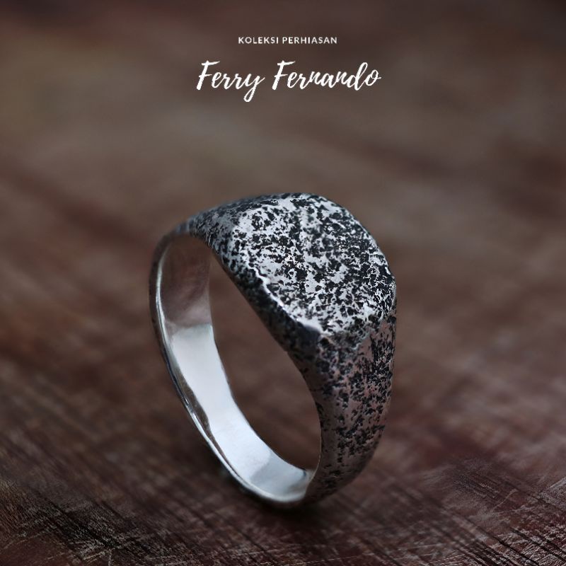 Cincin Pria Signet Motif Batu Abstrak Perak Asli 925 Cp.15