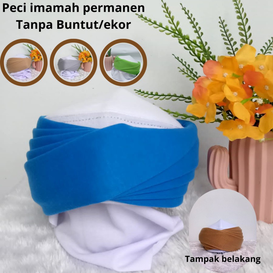 Peci Imamah Permanen Dewasa dan Anak Tanpa Buntut/ekor 5 lipatan/tingkat