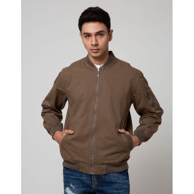 Nevada jaket pria twill bomber taupe dan black