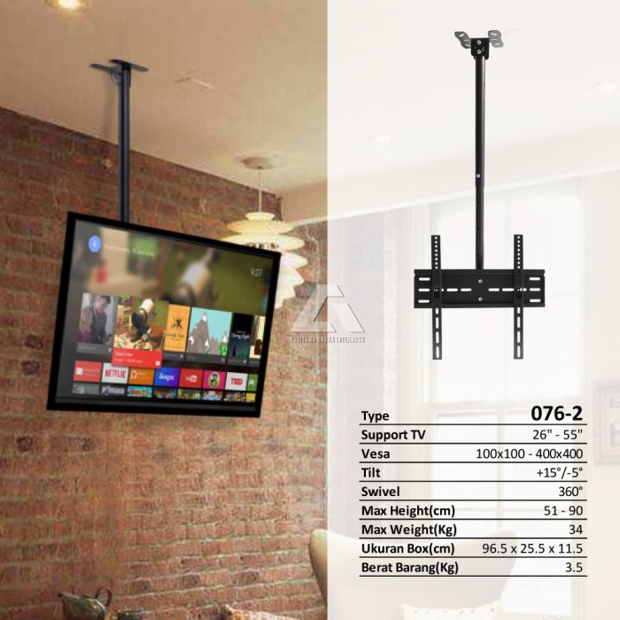 bracket gantung plafon/ceiling tv 26-55&quot; CB762