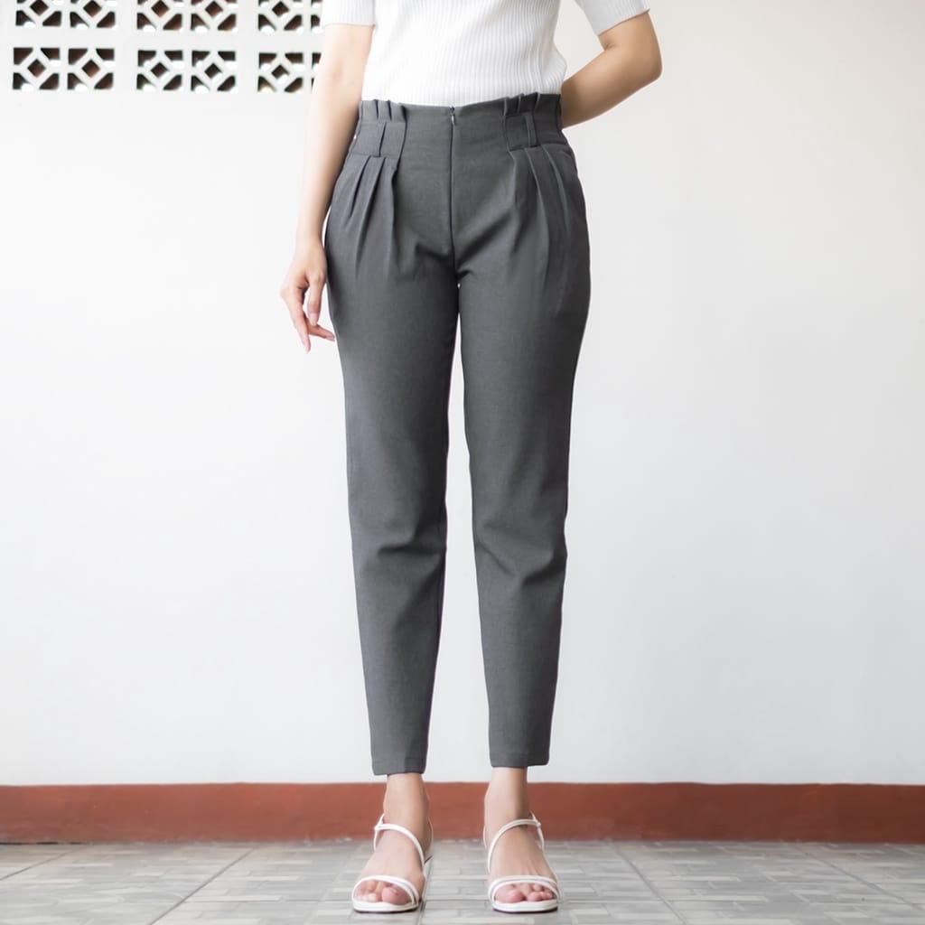 Celana Baggy Pants Highwaist Kerja Kantor Wanita Pinggang Karet Premium || Celana Kain Bahan Slim Fit Wanita Kekinian