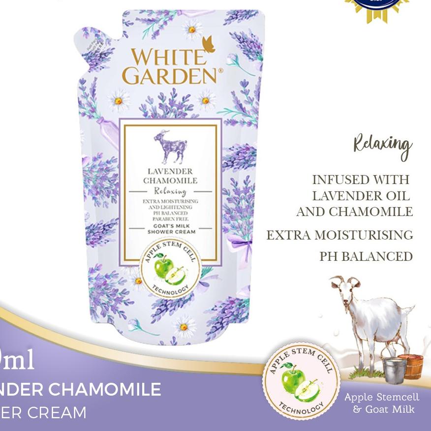 ♩ WHITE GARDEN Goat's Milk Shower Cream Sabun Susu Kambing Lavender & Chamomile 900ml Sabun Cair ▼