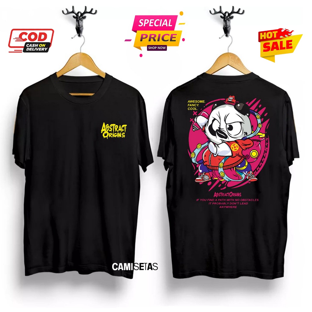 Kaos Tshirt Pria Motif Panda Koin Hitam Distro Lengan Pendek Motif Sablon Bergambar Keren