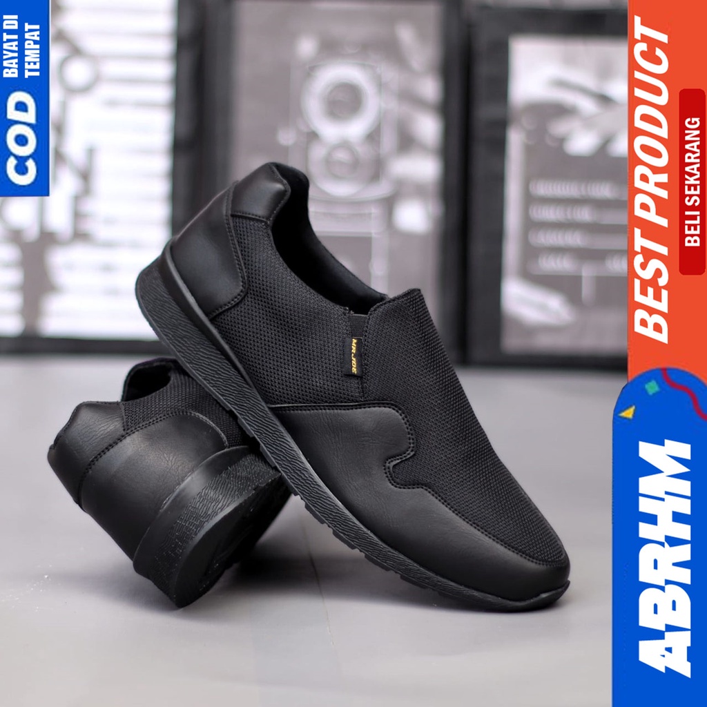 Sepatu Sneakers Pria Casual Hitam Kerja Abraham Paul