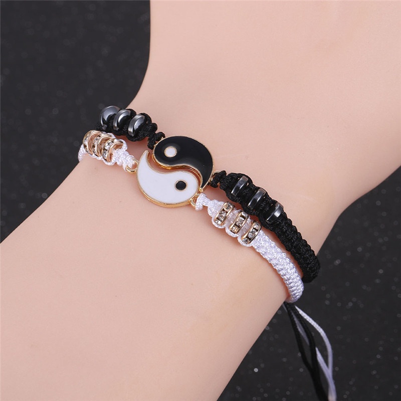 2 Pcs Tai Chi Gelang Pasangan Hitam Dan Putih Kekasih Gelang Tali Tenunan Tangan Untuk Hadiah Ulang Tahun Teman Terbaik TN