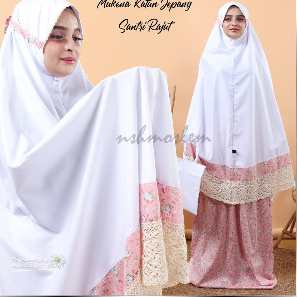 LANGSUNG ATC [𝓷𝓼𝓱] Mukena Dewasa Katun Jepang Santri Variasi Putih Renda Rajut (Banyak Pilihan Motif