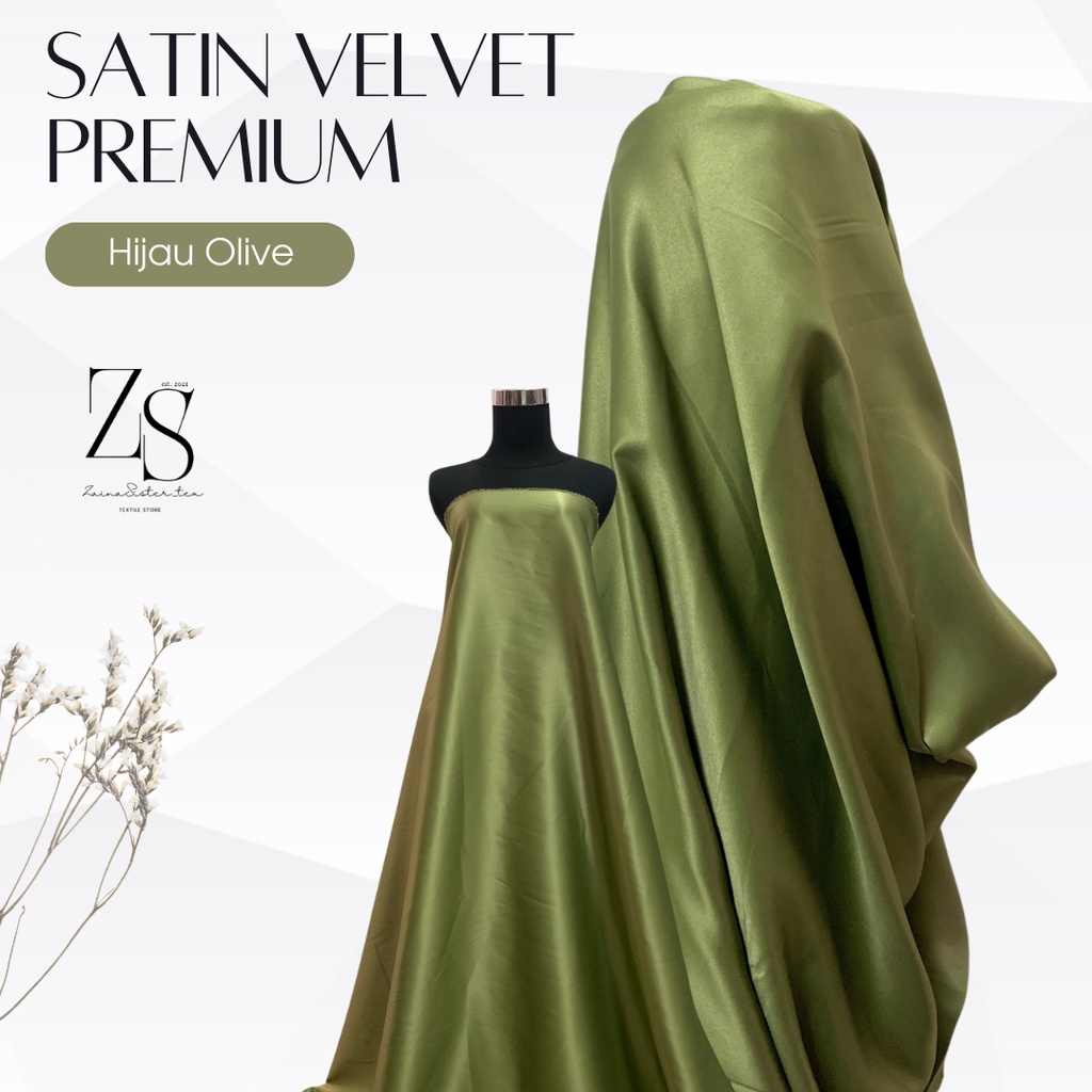 Kain Satin Velvet Premium Grade A Meteran Warna Hijau Olive