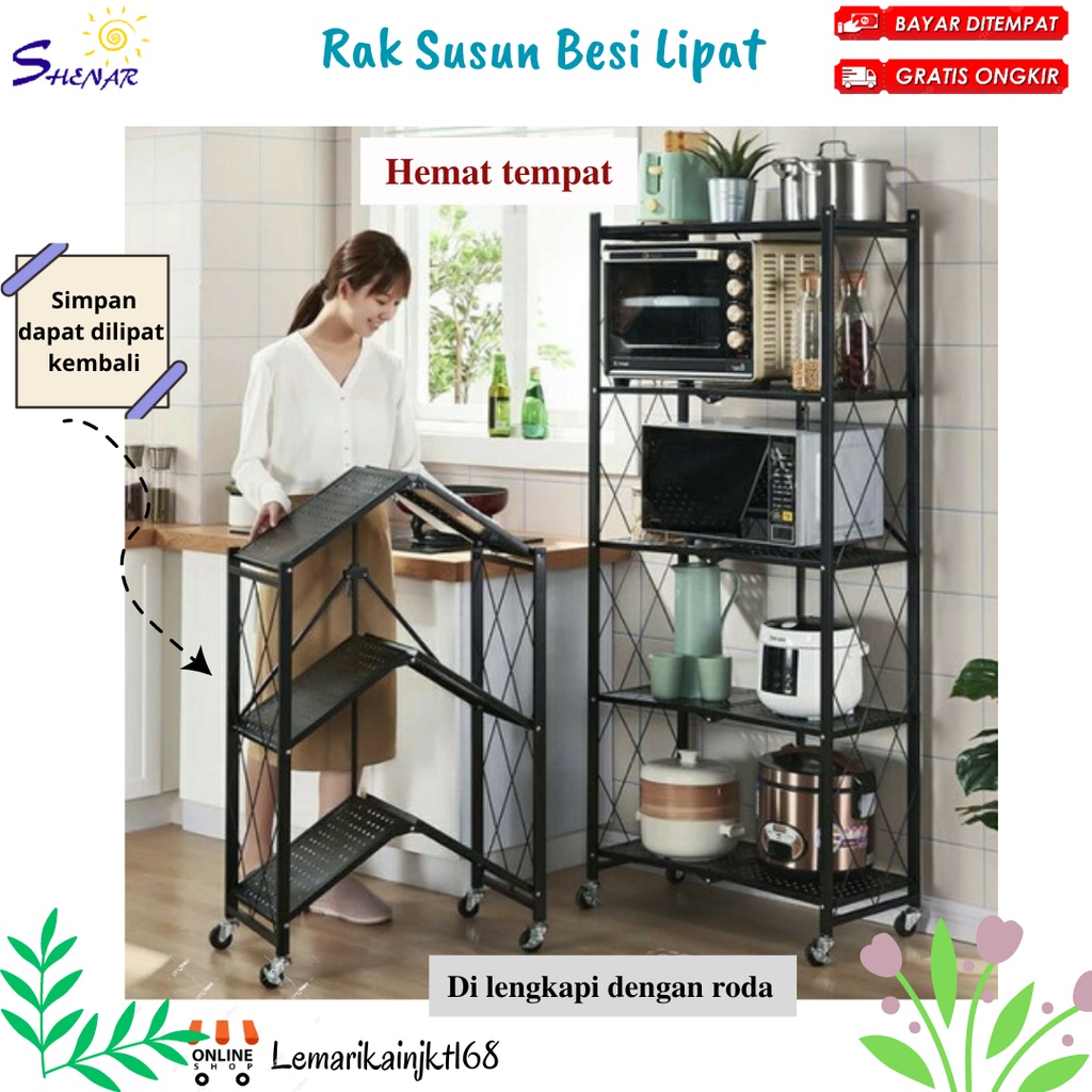 Terbaru Shenar - rak cabinet lipat|rak dapur besi |Rak Lipat besi Portable Tingkat|Rak dapur tanpa Instalasi Rak Penyimpanan Rak LIPAT Rak Dapur susun