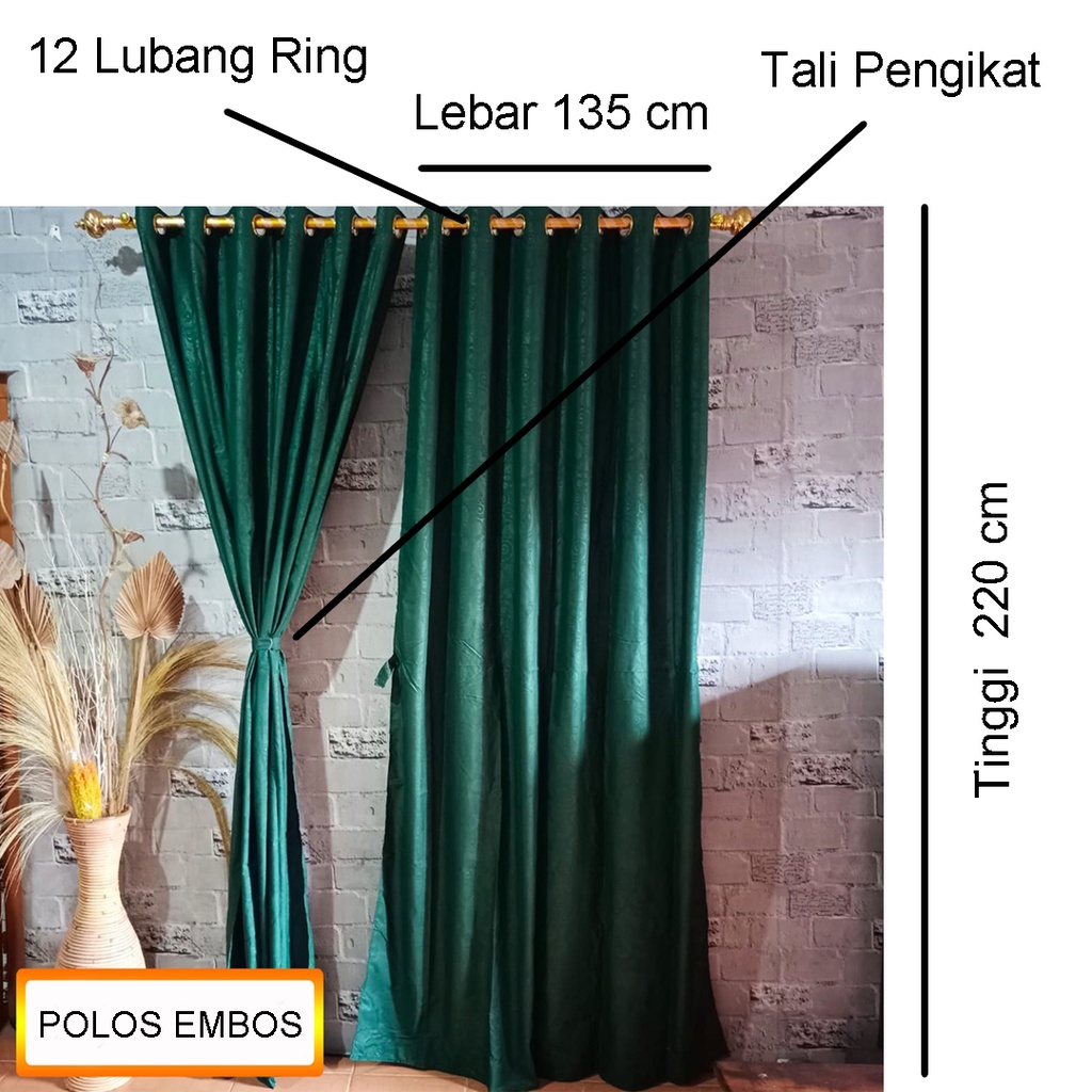 [✅COD] Gorden Hordeng Pintu Jendela Smokring 12 Ring 135x220 Polos Embos Hijau Muda