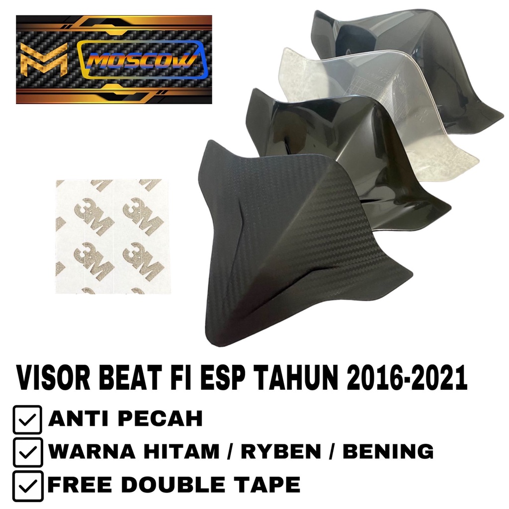 WINDSHIELD BEAT FI ESP DELUXE 2016 - 2023 VISOR BEAT FI ALL NEW 2016-2021 WINDSHIELD BEAT FI NEW MOSCOW ANTI PECAH WARNA HITAM KARBON CARBON CLEAR SMOKE TRANSPARAN BENING GRADE A PEREKAT LEM FREE DOUBLE TAPE HONDA BEAT FI ESP 2016 2017 2018 2019 2020 2021