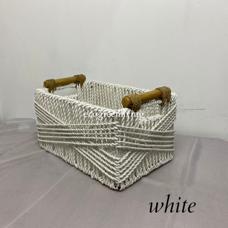 Decorative Wicker Storage Basket Woven Basket Organizers for Living Room, Large Rectangular Wicker Basket for Organizing