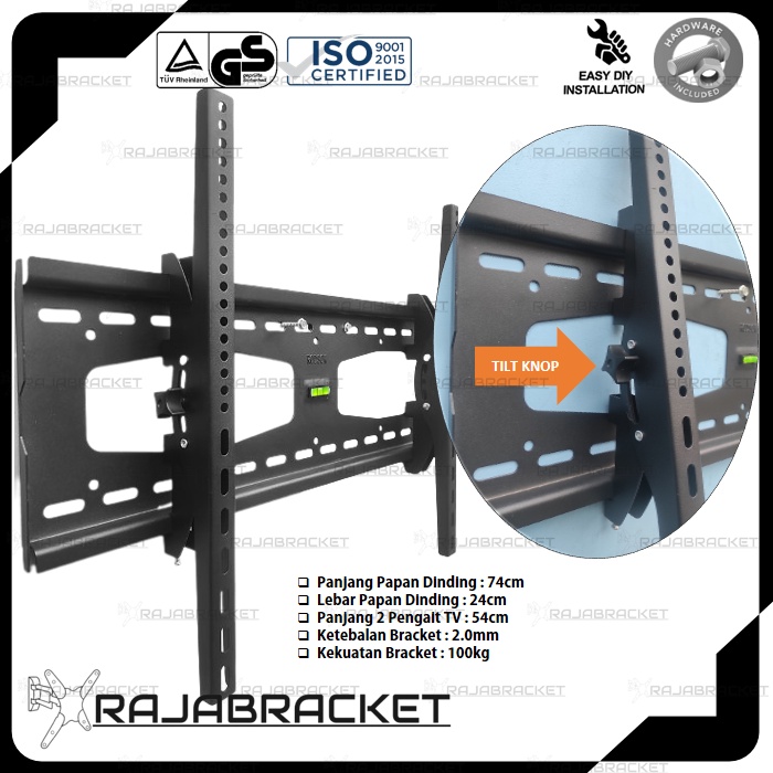 Bracket Braket Breket TV LED LCD 40 42 43 49 50 55 60 65 70 75 80 inch Nunduk Tegak Dangak Besi Tebal Waterpass