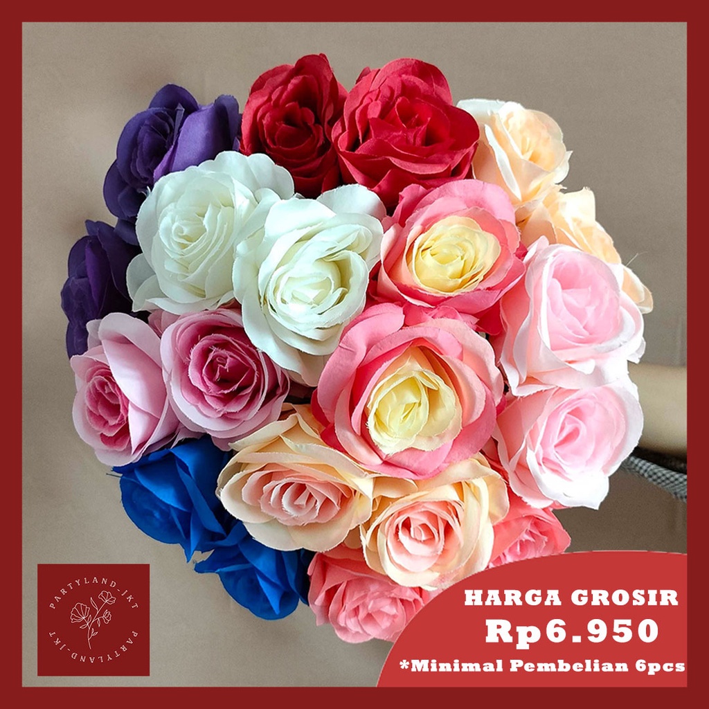 Artificial Flower Rose Bunga Mawar 1 Tangkai Palsu Plastik Hias Dekorasi Pajangan