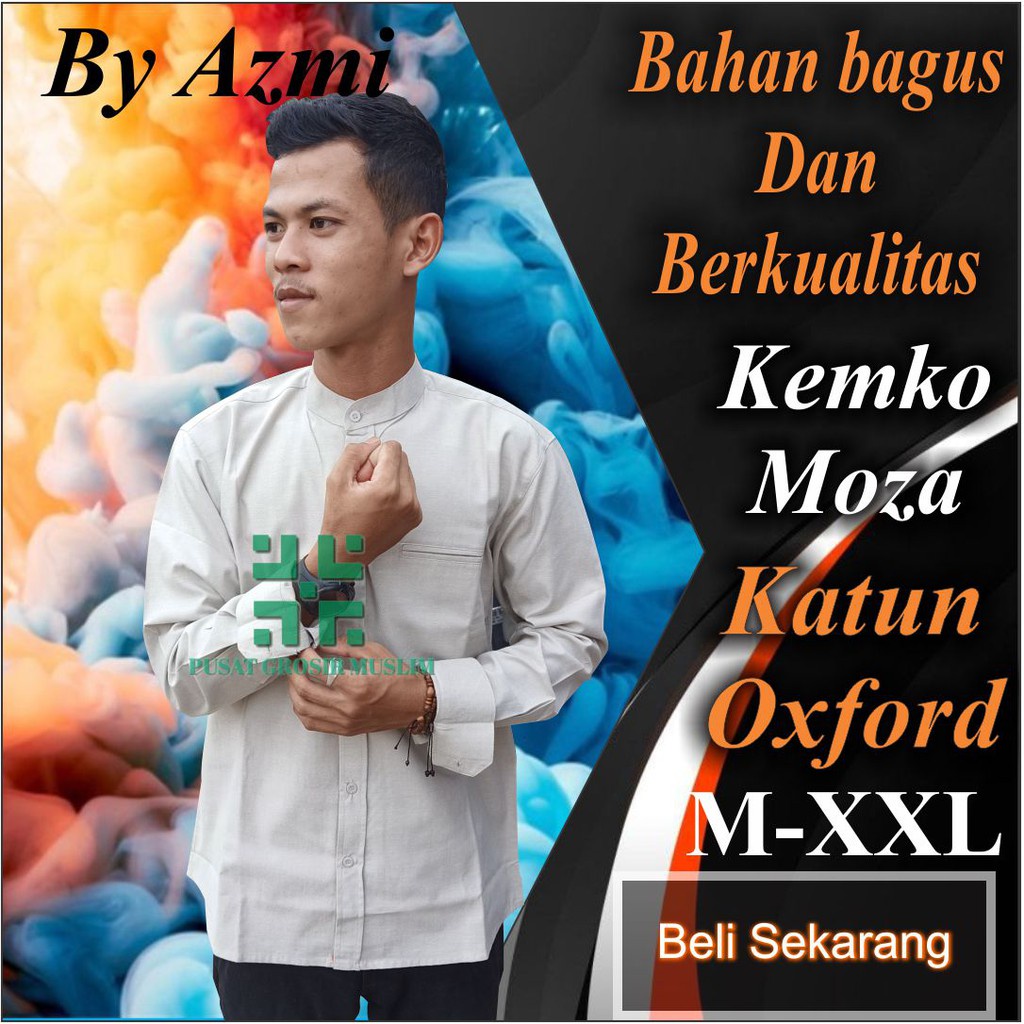 Baju Moza Kemko Tangan Panjang Coklat Susu Kemeja Koko by Moza Bahan Oxford High Premium Quality