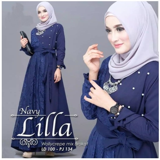IndiStoree - LILLA MAXY BROKAT Bahan Crepe Premium Mix Brukat Gamis Wanita Brokat Kondangan Model Te