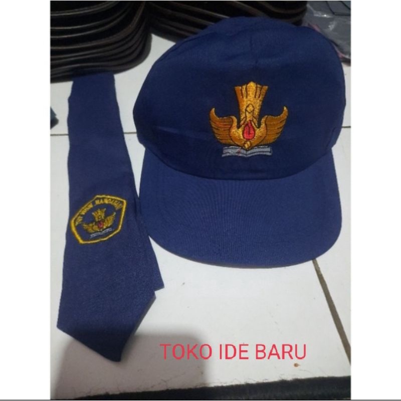 Topi SMP Biru, Dasi SMP Bordir&SMP Polos, Paket Topi & Dasi SMP Biru Bordir