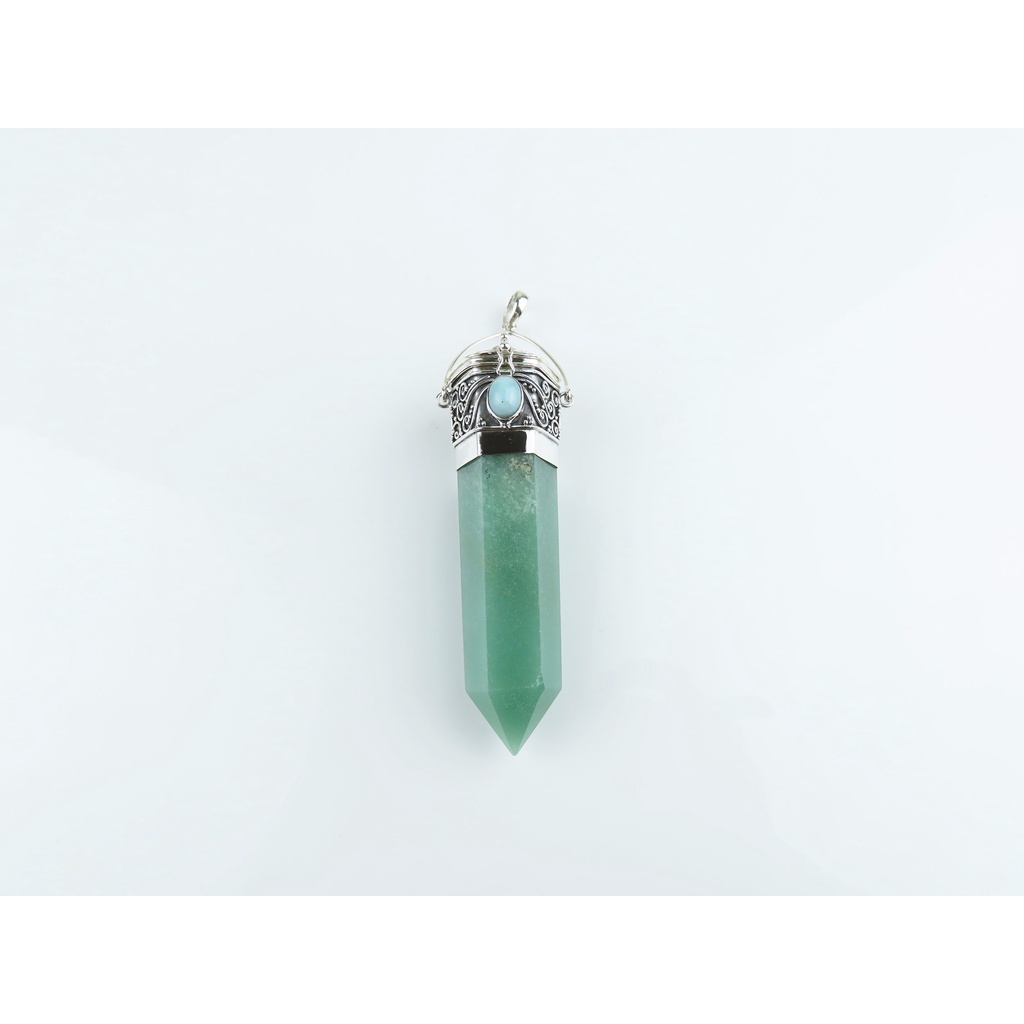 Liontin Kristal Aventurine dengan 2 Permata, Perak 925