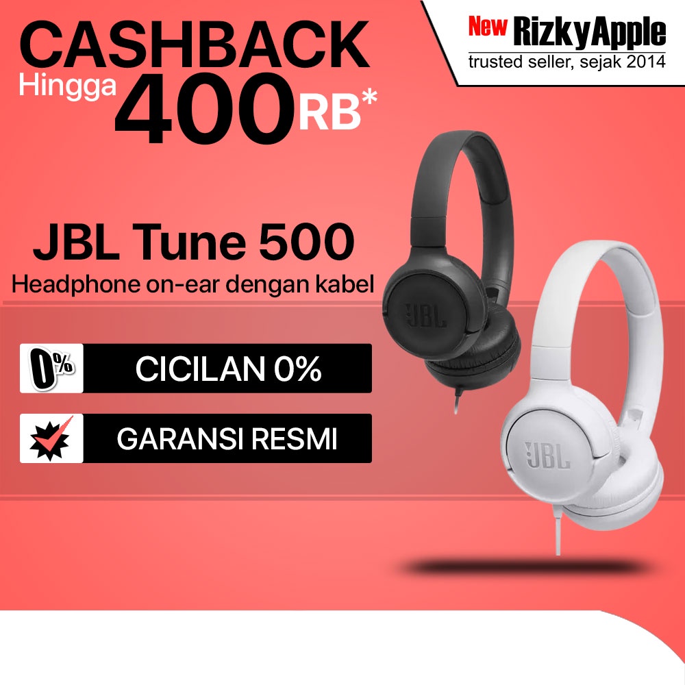 JBL Tune 500 On-Ear Headphone T500 Black / White Original Resmi