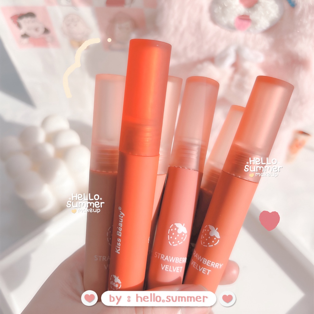 Strawberry Velvet Moisturaizing Matte Lipgloss Lipcream Lipstick Tahan Lama