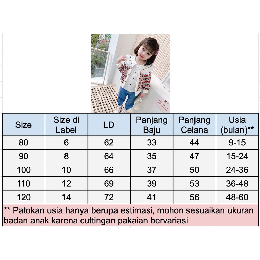 Setelan Anak Cewek Set Anak Perempuan Dengan Jaket Kemeja Jeans 3in1