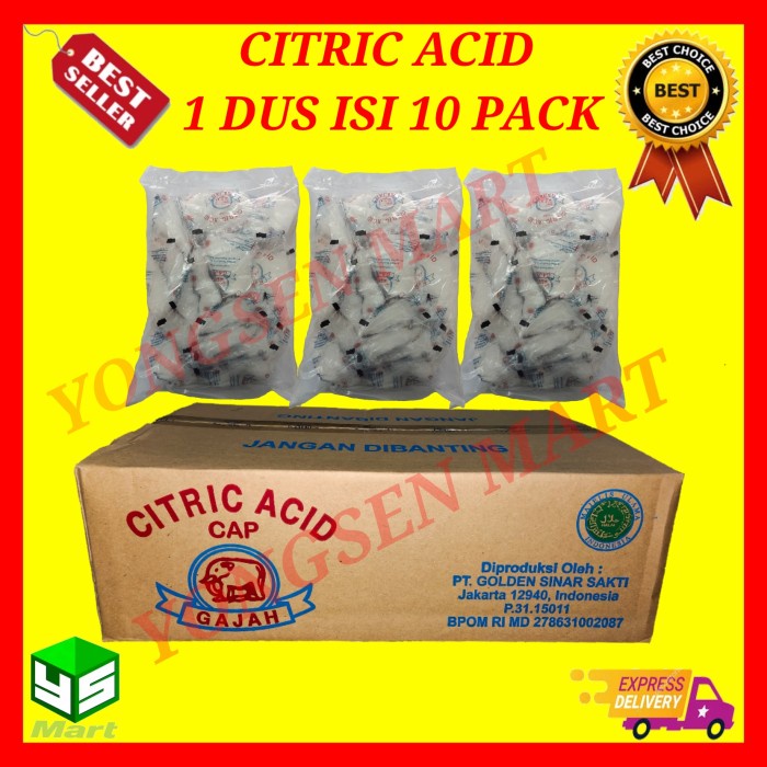 

Citric acid cap gajah 1 dus @ 10 pak, asam citrun pemutih pembersih