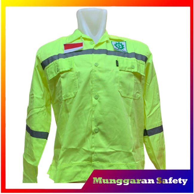 Baju Kerja Safety Atasan Lengan Panjang Hijau Stabilo