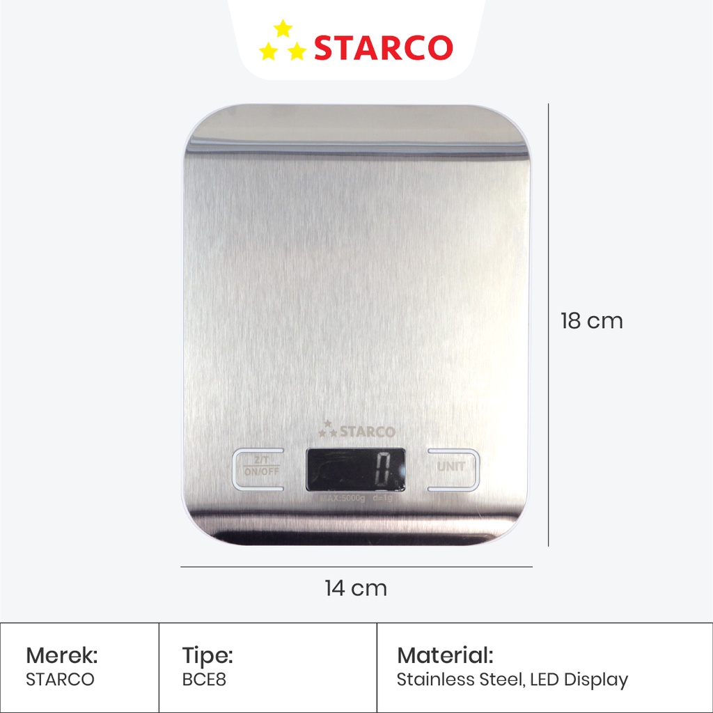 Starco Timbangan Dapur Timbangan Kopi Digital Stainless 5 kg/0.1g