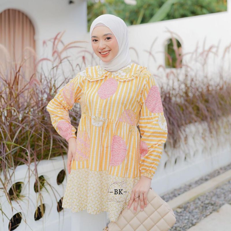 BLUS BATIK WANITA MODERN SOFTCOLOR MOTIF KOIN BUSUI FRIENDLY|| ATASAN KERJA ||M-L-XL-XXL