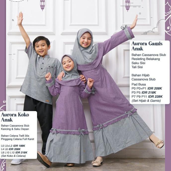 New Gamis Anak Nibras Aurora Warna Ungu Set Hijab Couple Baju Lebaran