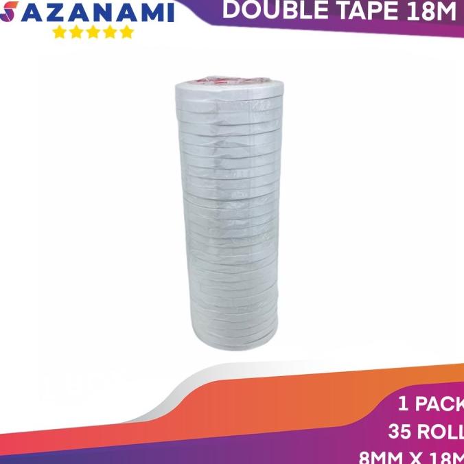 

DOUBLE TAPE 8MM x 18 METER DOUBLETAPE KERTAS PUTIH SAZANAMI ISI 35ROLL