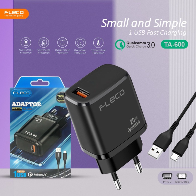 Travel Charger Fleco Original TA600 Micro Dan Type C Small And Simple BY SMOLL