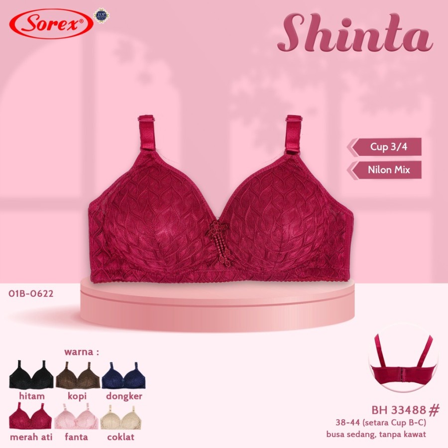 Bra BH Sorex 33488 Tanpa Kawat Busa Tipis Cup Besar