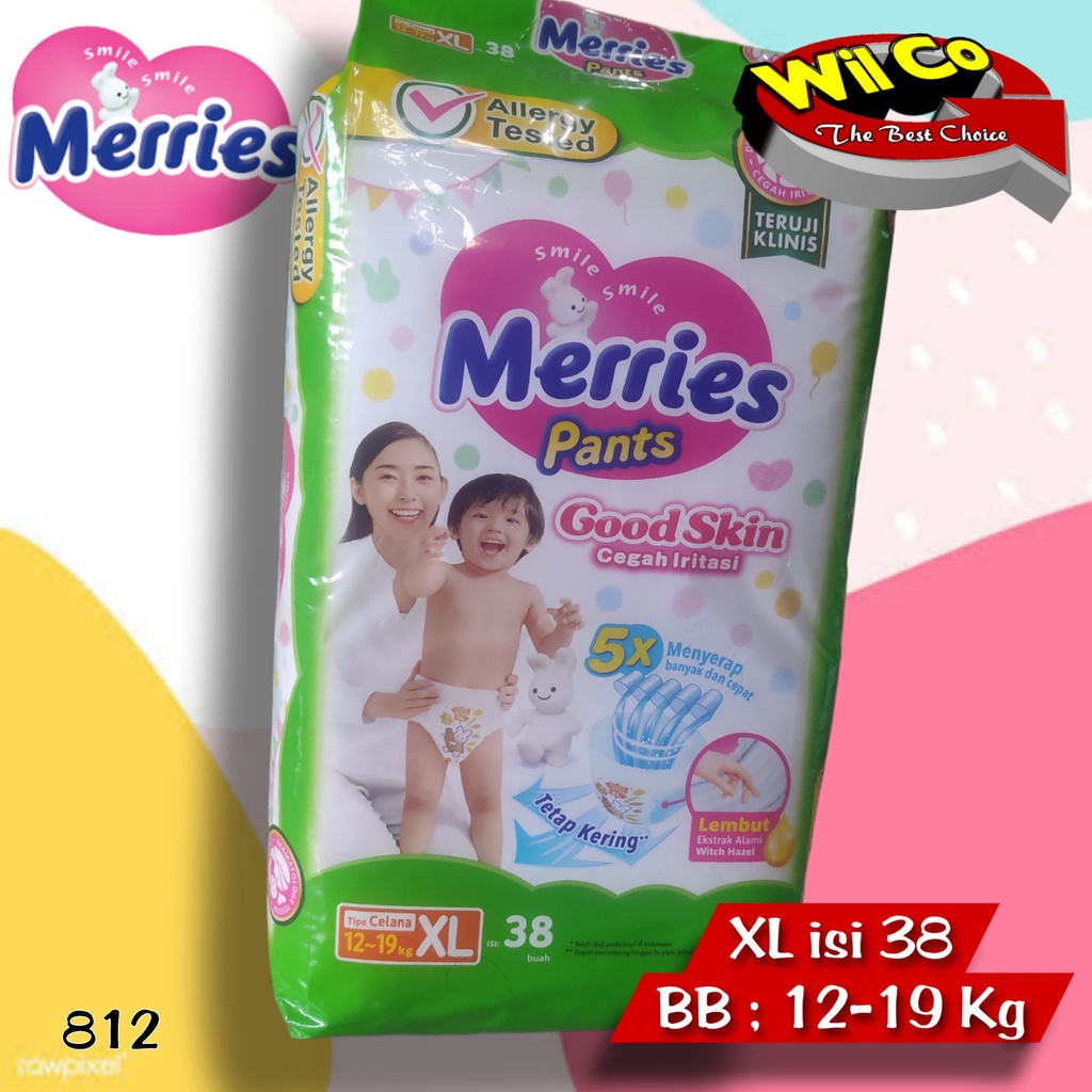 K812 - M (50 PCS) PAMPERS POPOK BAYI UNISEX MERRIES PANTS GOOD SKIN UKURAN M 50 PCS