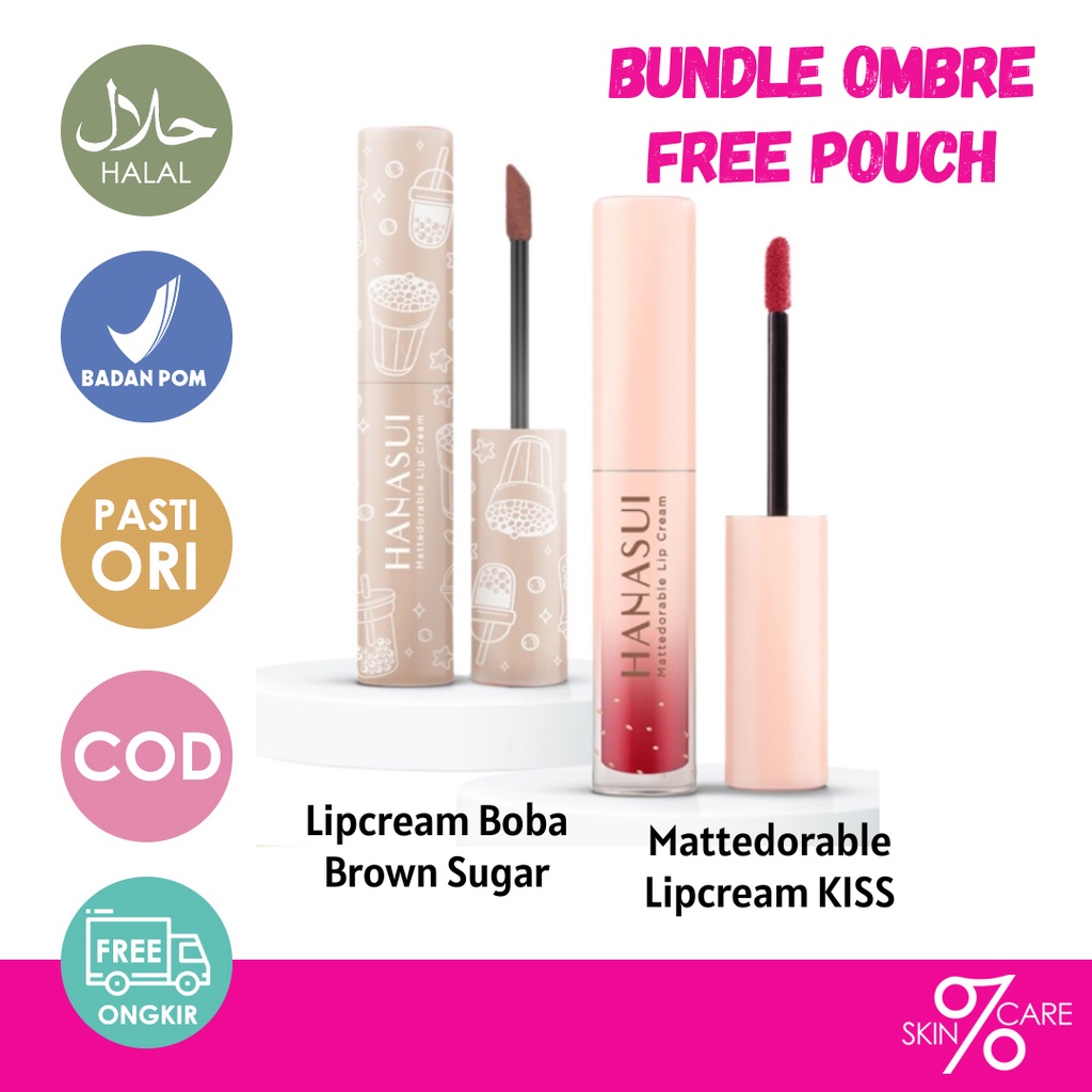 PAKET OMBRE HANASUI LIPCREAM BROWN SUGAR + KISS