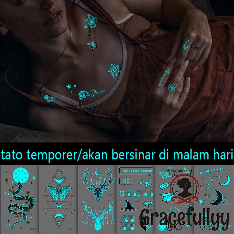 [COD]1 Pcs Tato Temporer Tahan Lama 15 Hari Tato Temporer Anti Air/tato Bercahaya Di Malam Hari/tato