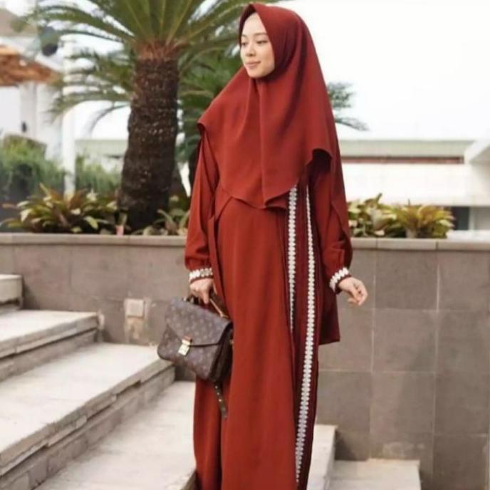 MURAH Gamis Wanita Syari Busui Polos Free Hijab DENDA Warna MERAH MAROON