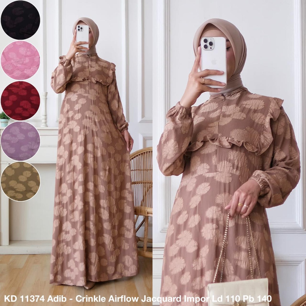 DISKON - KD 11374 (isi 2) ASYA Gamis Crinkle Airflow Jacquard Import Lebar Mayung Motif Home Dress M