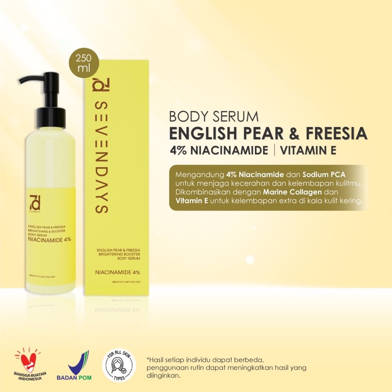 Seven Days English Pear &amp; Freesia Brightening Booster Body Serum ( YELLOW ) 250ML ( 7DBS English P&amp;F ) Body Lotion Wangi Tahan Lama Promo MITRA