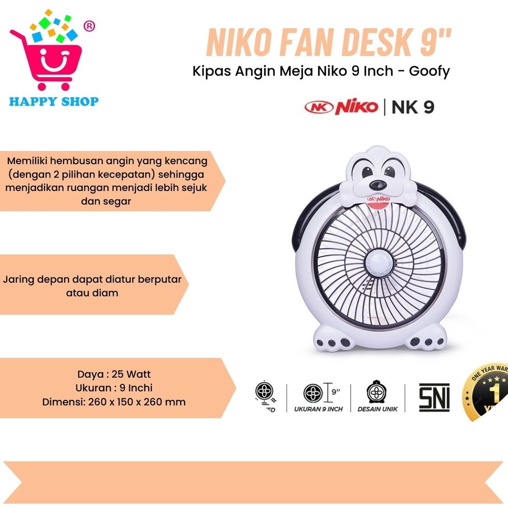 NIKO Desk Fan 9" - Goofy / Kipas Angin Meja